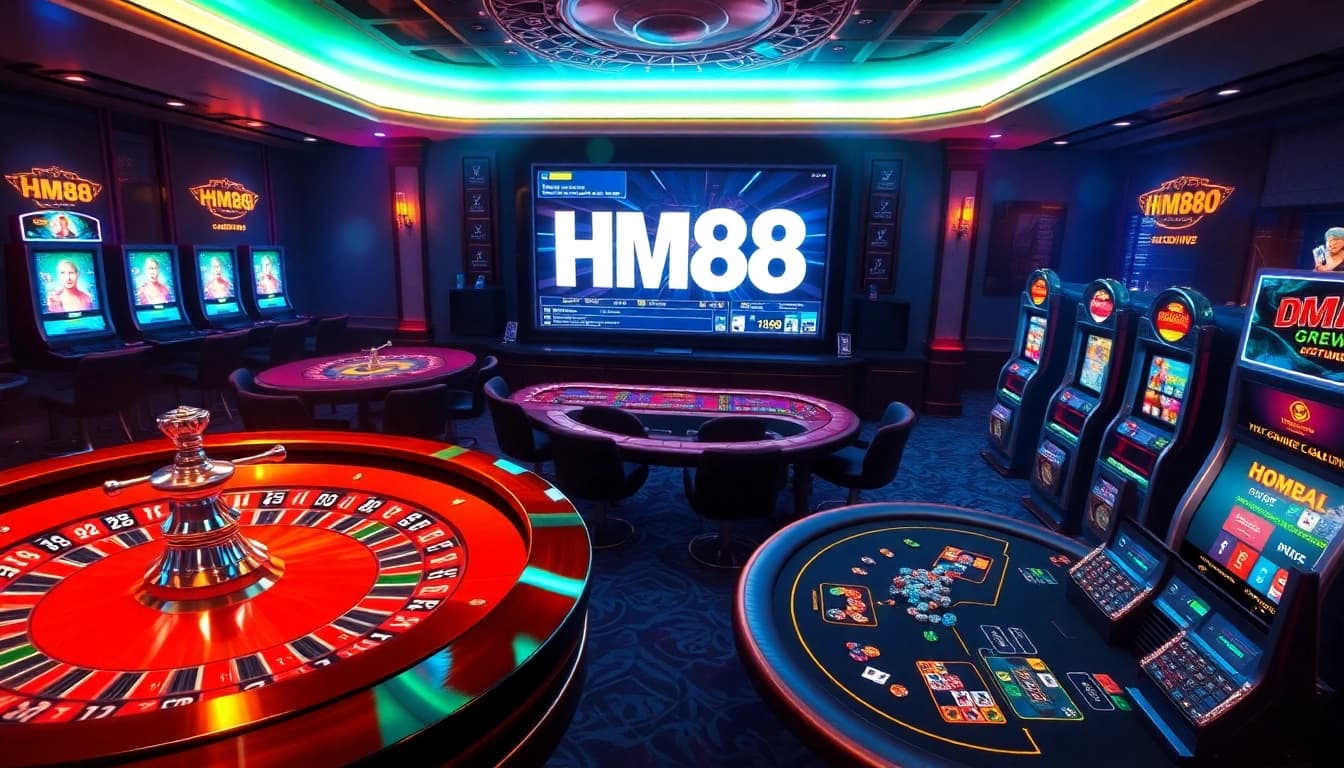 Experience the excitement of gambling at HM88 with vibrant casino visuals and action-packed gameplay.