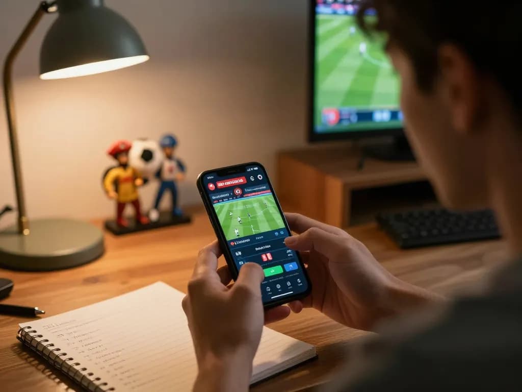 Kèo nhà cái displayed on smartphone as a user engages in online betting during a live sports match.