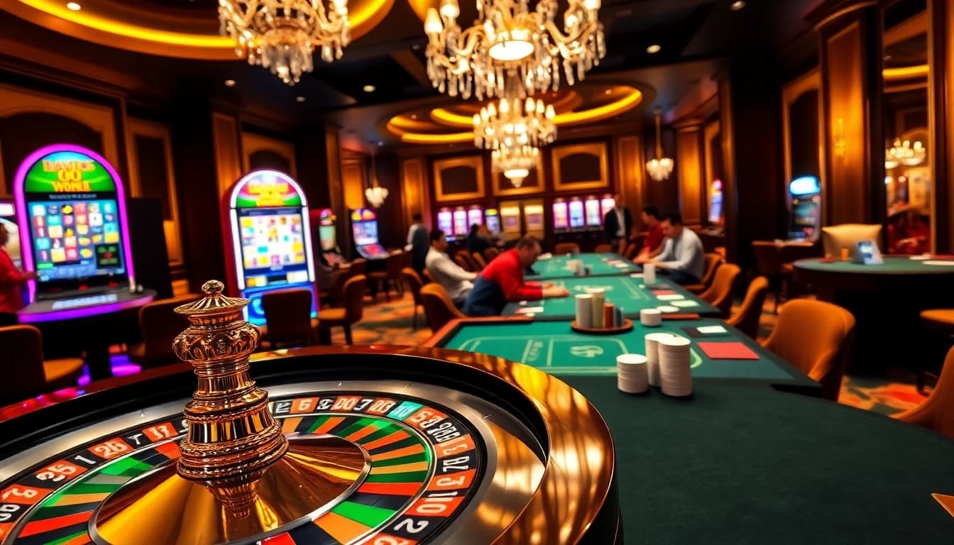 Exciting gambling scene at https://1haywin.us.com/ showcasing vibrant slots and roulette.