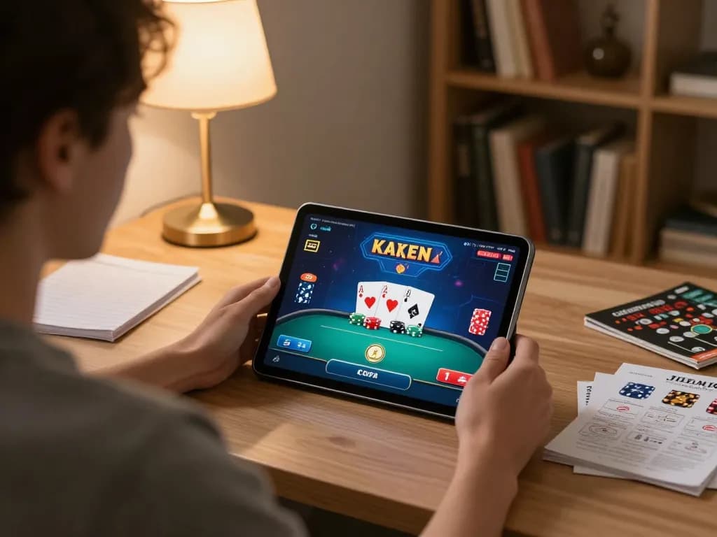 Player strategizing in a safe online poker game session using LGOLUX on a tablet at home