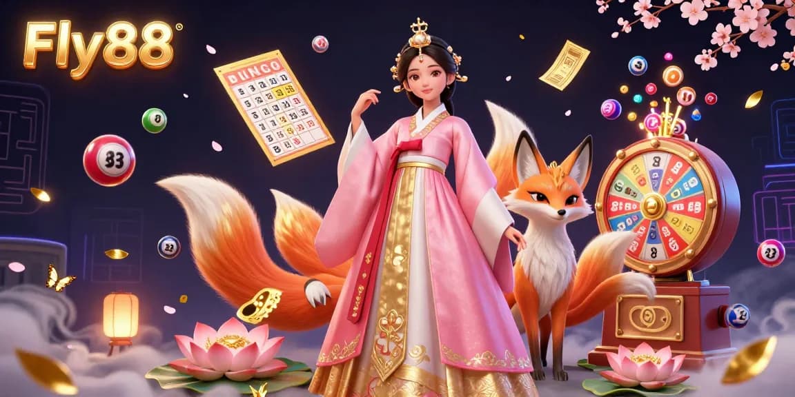 Experience the thrill of Fly88 with vibrant lottery balls and dynamic visuals in this exciting casino scene.