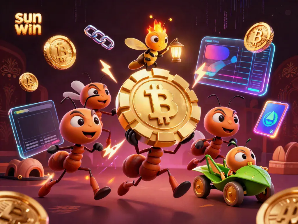 Experience the thrilling action of sun win as animated ants carry a giant poker chip through a casino heist.