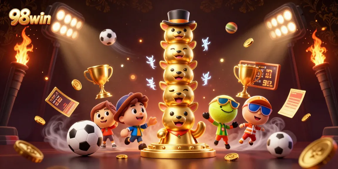 Experience dynamic sports betting with 98win featuring animated sports balls and vibrant casino elements.