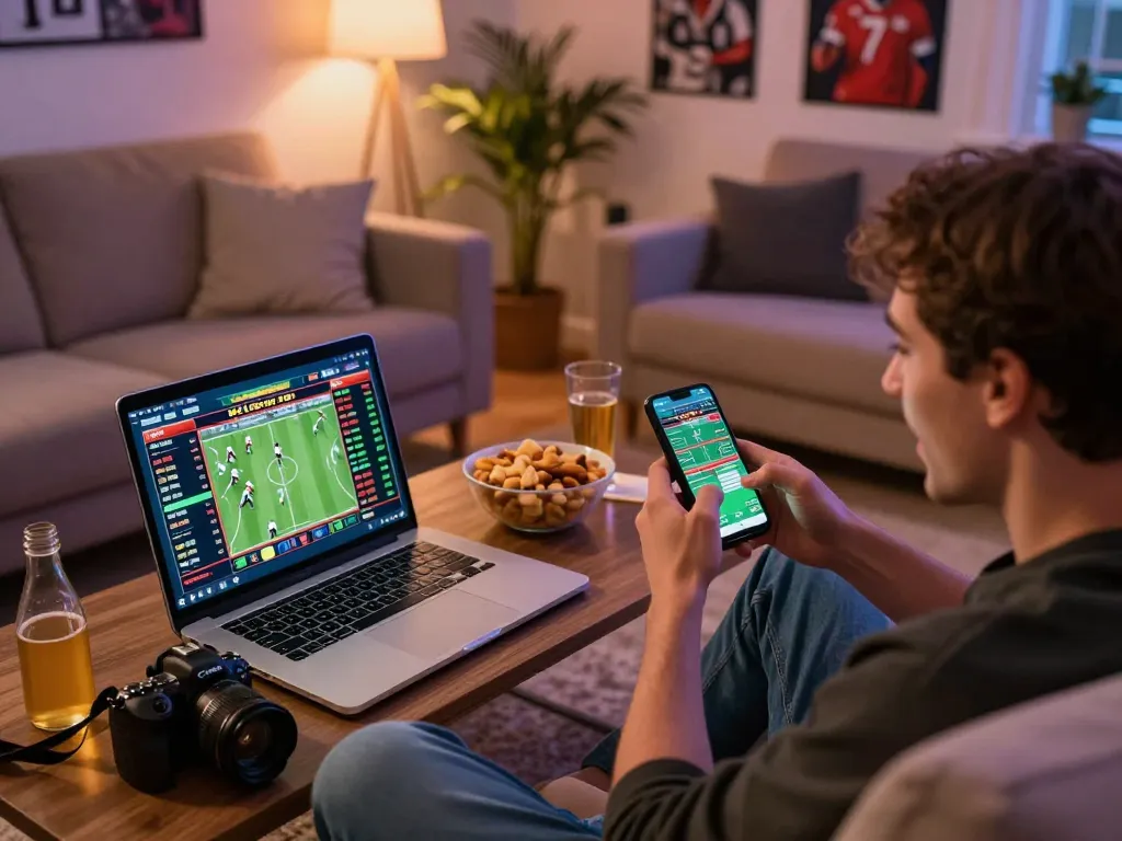 Engaged players use nk88 for live sports betting in a cozy home atmosphere.