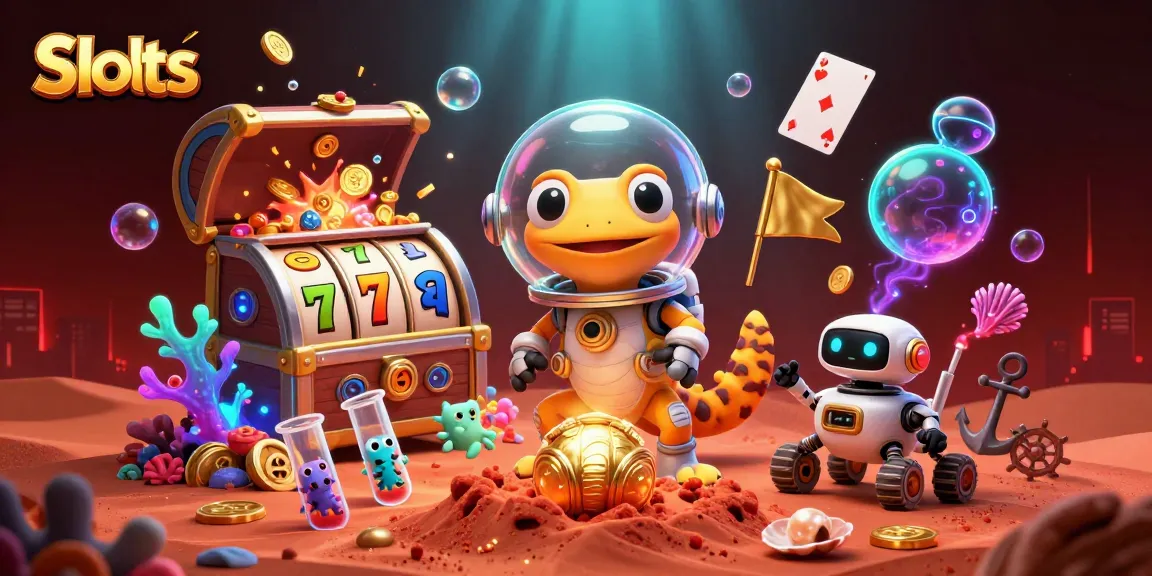 Experience the excitement of Slots as the Martian gecko uncovers a golden casino on Mars amidst dazzling treasures.