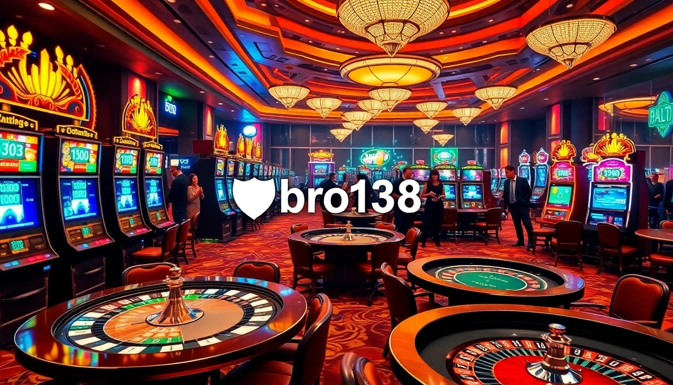 Winning at Bro138: Exciting casino scene featuring vibrant slot machines and poker tables.