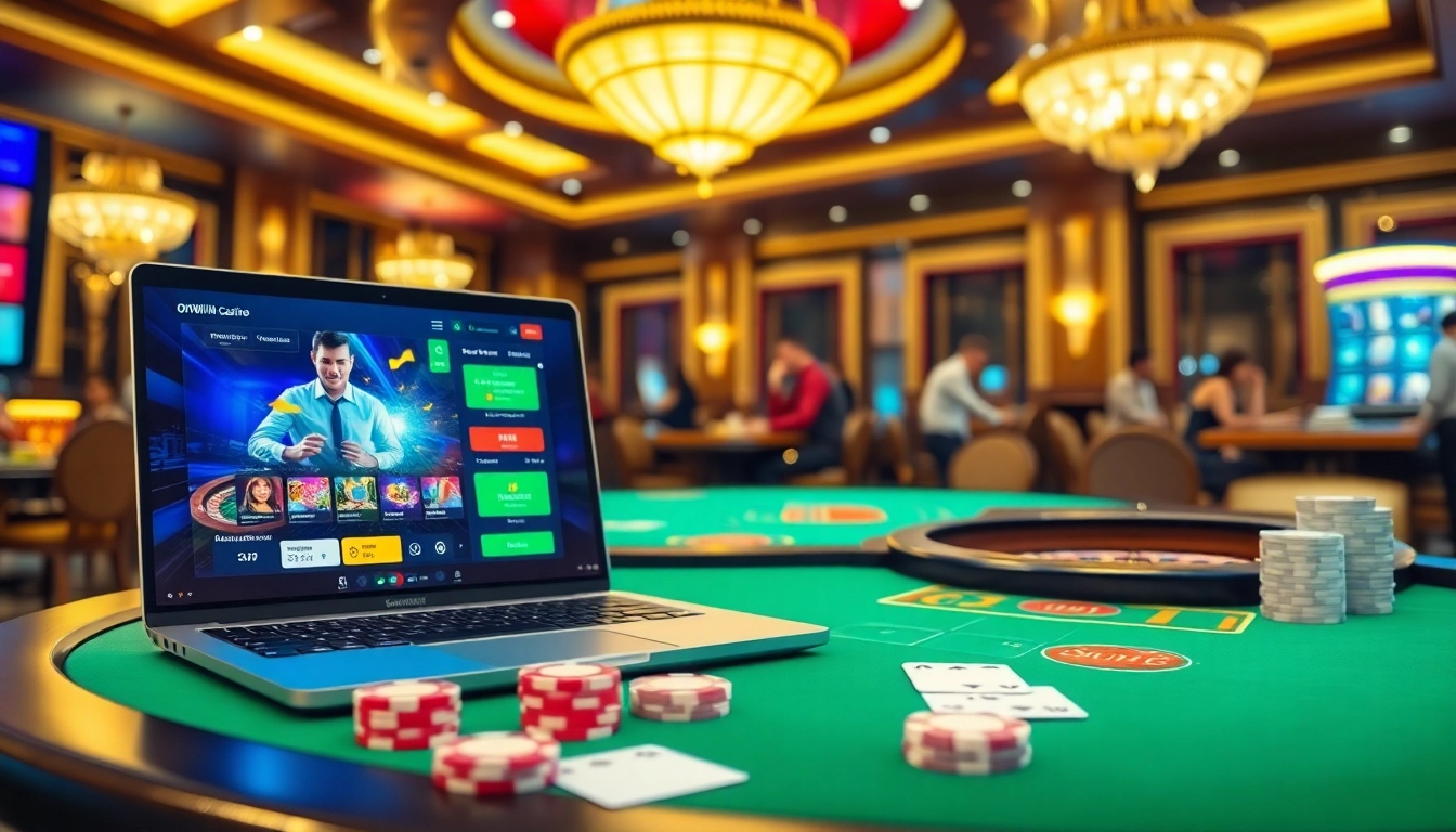Engaging scene at https://okwin.blog/ showcasing online gambling excitement with poker and casino elements.