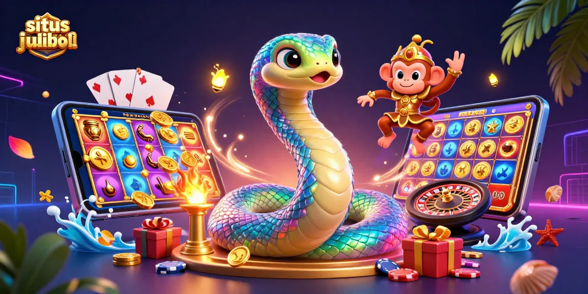 Situs judi bola vibrant scene showcasing a colorful gaming experience with a rainbow serpent and monkey king in action.