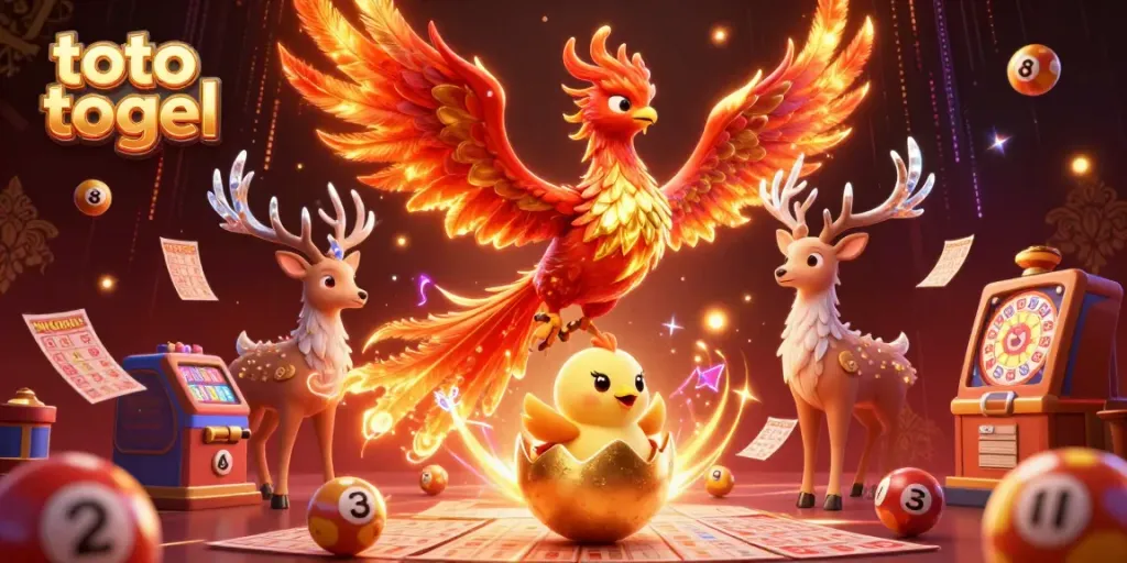Engage in exciting toto togel games with a vibrant 3D lottery scene featuring characters and colorful elements.