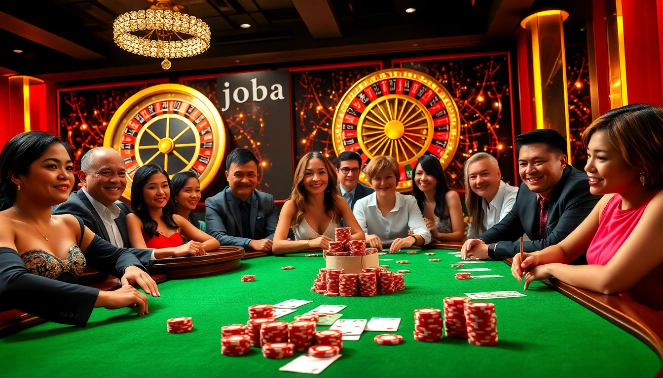 Engaging scene showcasing the excitement of trang chủ jbo gambling with players at a vibrant casino table.