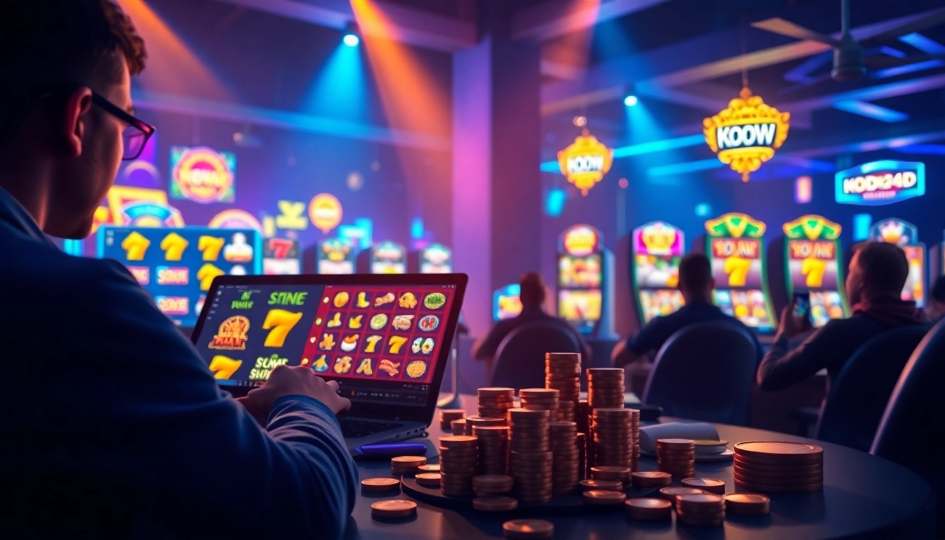 Kode4d link showcasing an exciting online gaming atmosphere with vibrant slot games and happy players.