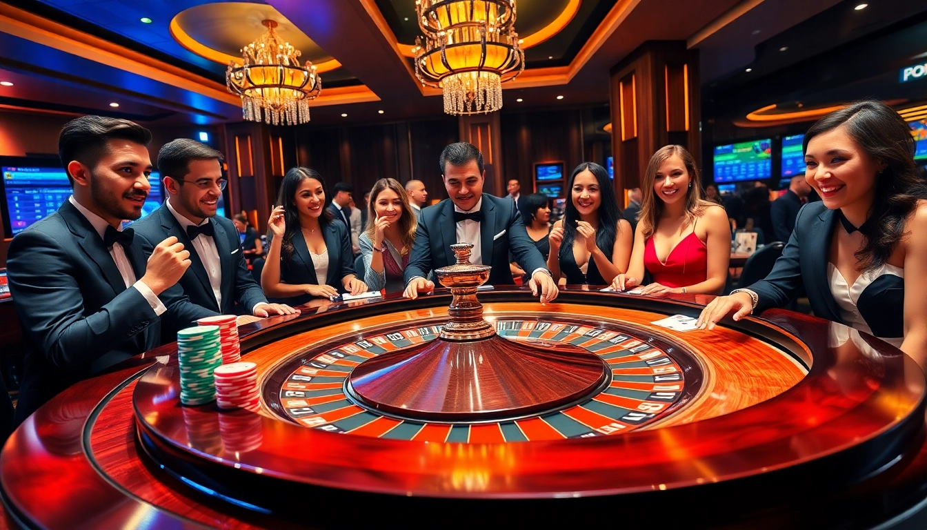 Exciting casino atmosphere at https://kuwinblog.com/ featuring roulette table and engaged players.