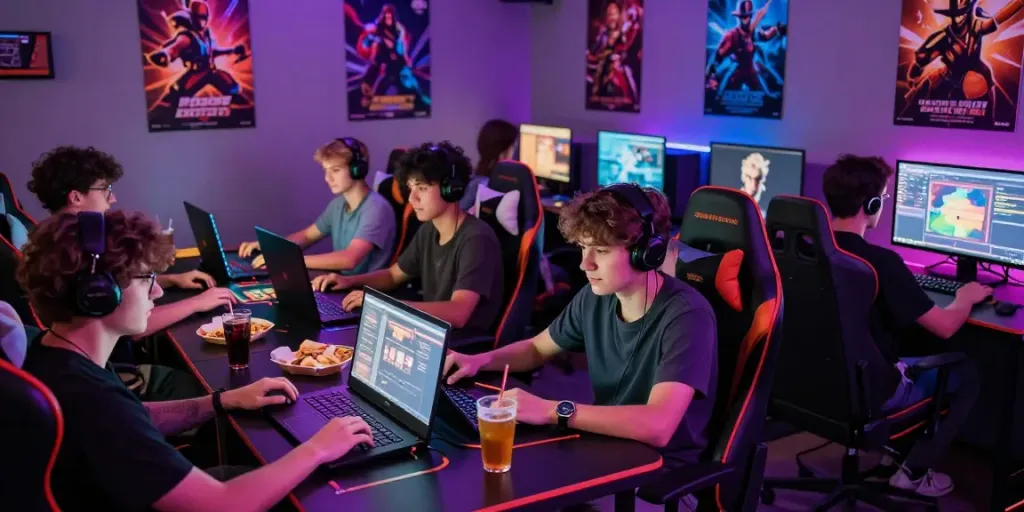 Akunjp gaming lounge with friends enjoying casino games together.