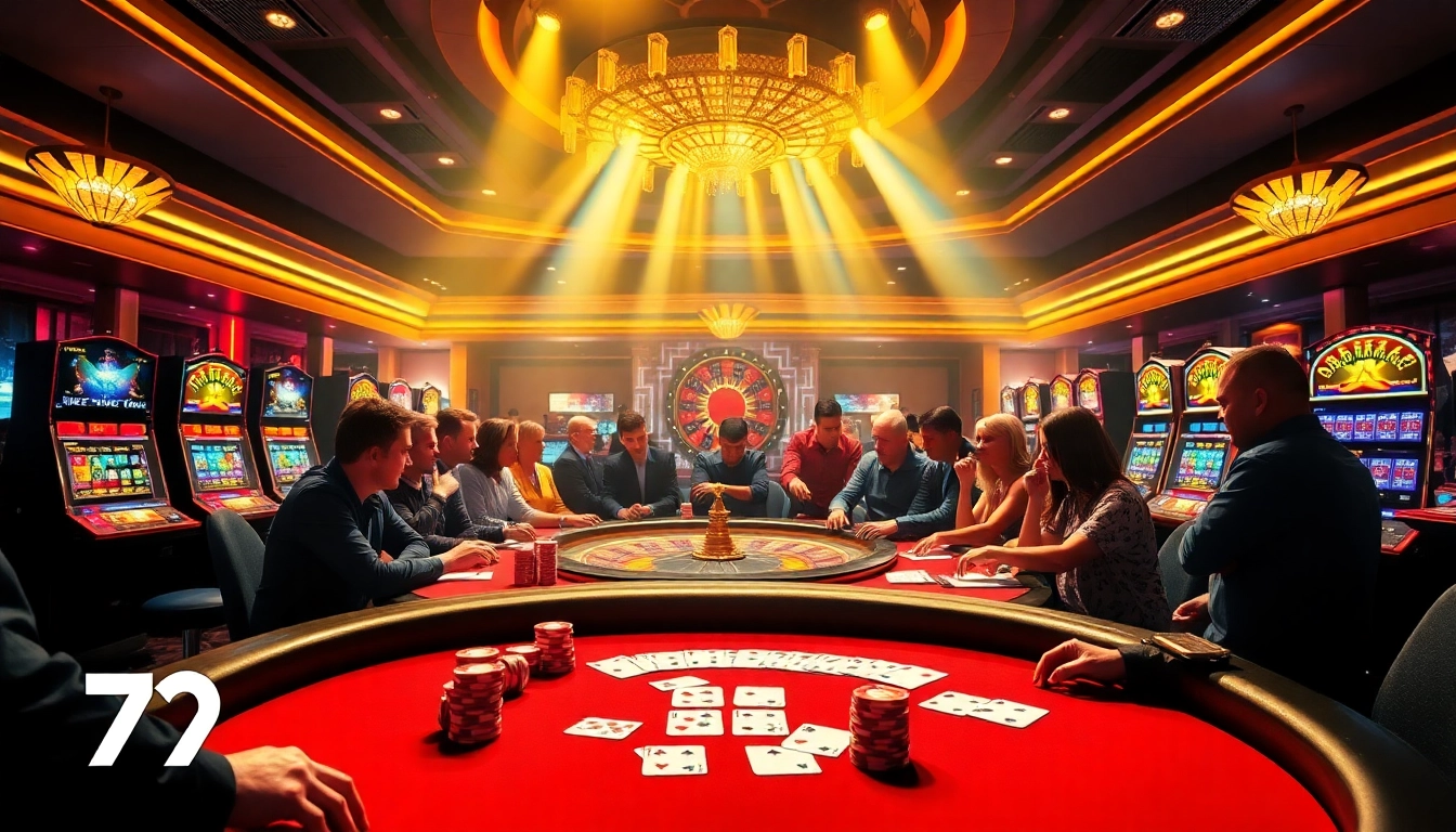 79 King poker chips and cards showcased in a vibrant casino scene filled with excitement.