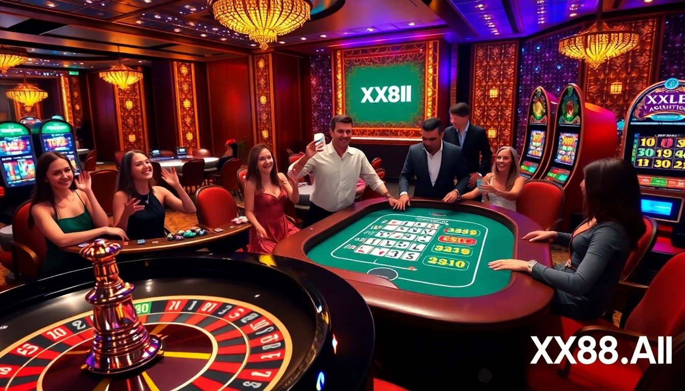 Experience thrilling games at XX88.AI with vibrant casino tables and excited players.