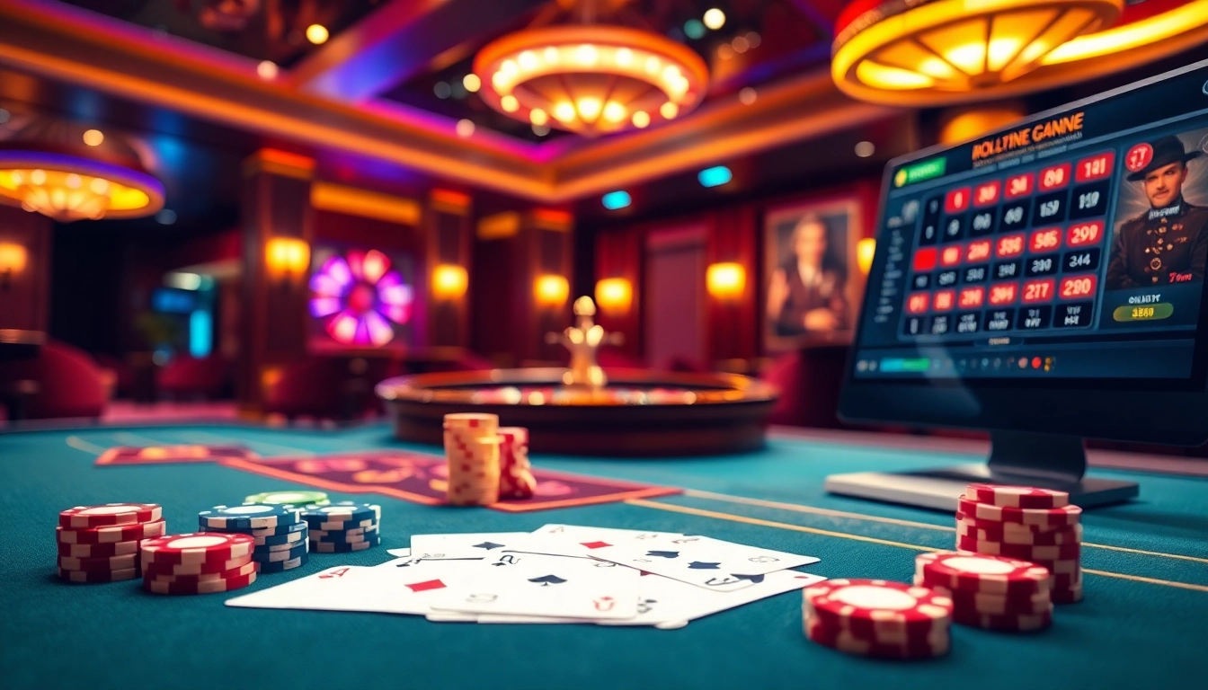 Engaging scene of a casino depicting 바이낸스 회원가입 with poker chips and a spinning roulette wheel.