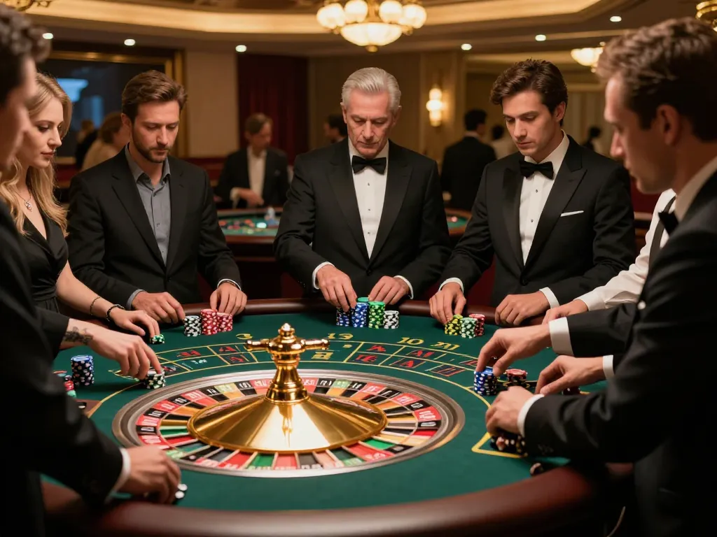 KONG 88 roulette table scene with players placing bets and watching the spinning wheel in an upscale casino.