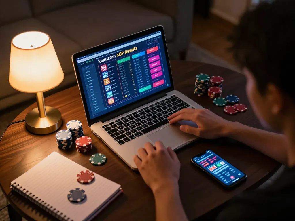 Engaging online gaming setup displaying keluaran sgp results with cozy, inviting atmosphere.