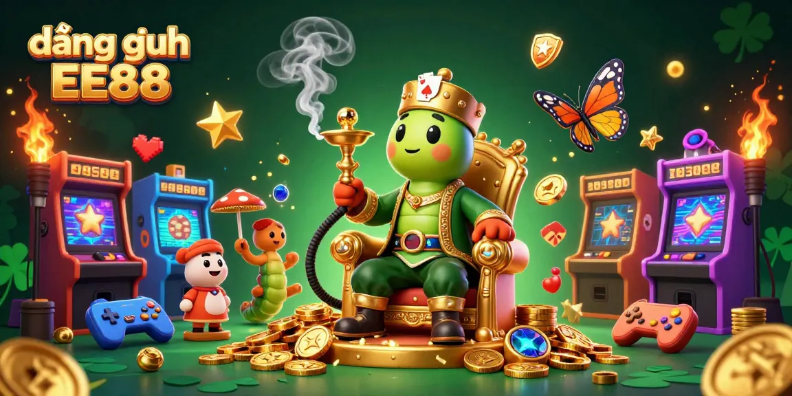 Engage with classic games like đăng nhập EE88—illustration of a whimsical casino scene filled with cartoon elements.