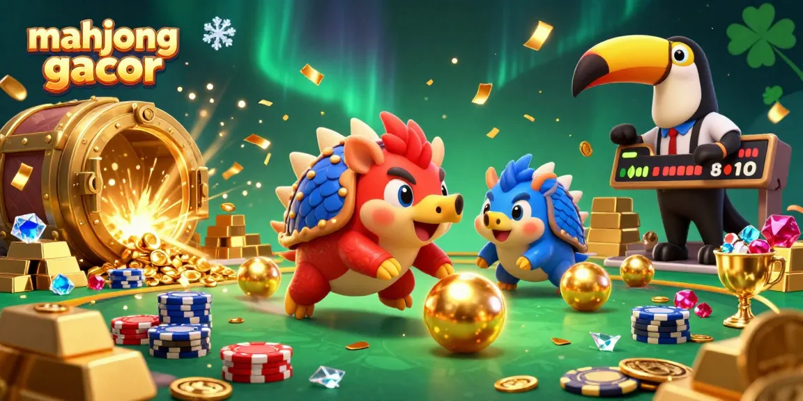 Experience the thrill of mahjong gacor as rival pangolins roll through poker chips in a vibrant casino scene.