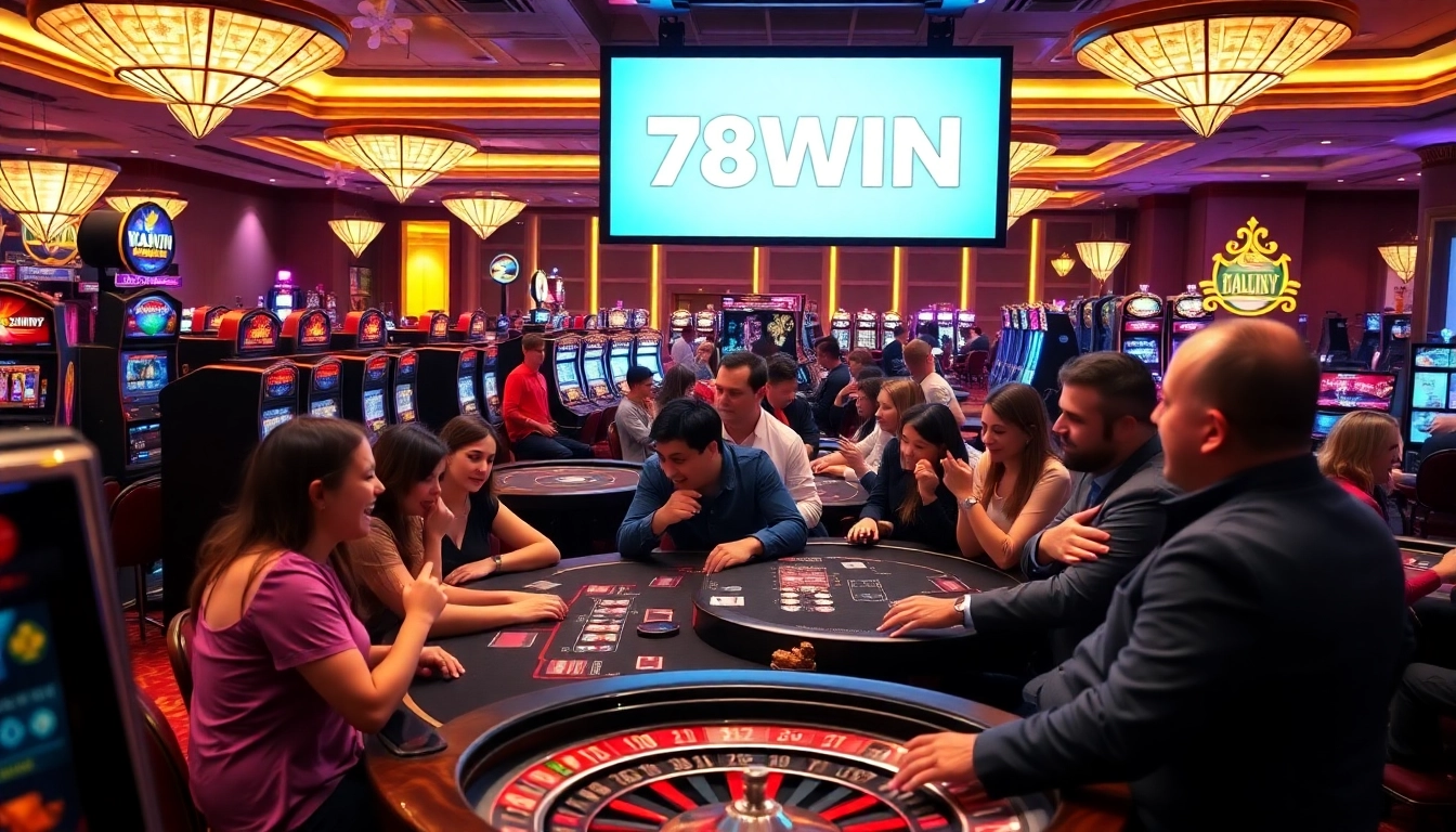 Experience the excitement of gambling at 78WIN with vibrant tables, slots, and engaged players.