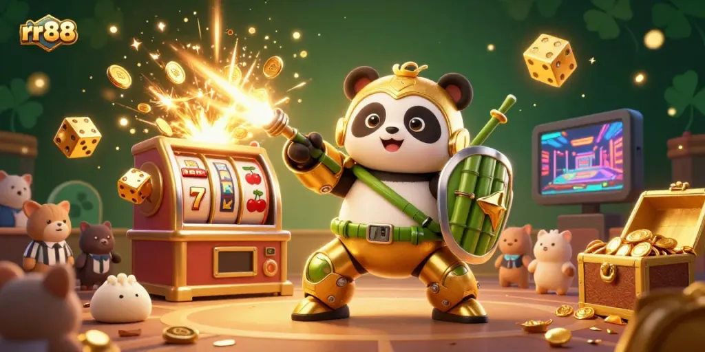 Spin the reels with excitement at rr88's vibrant gaming experience featuring dynamic 3D casino elements.
