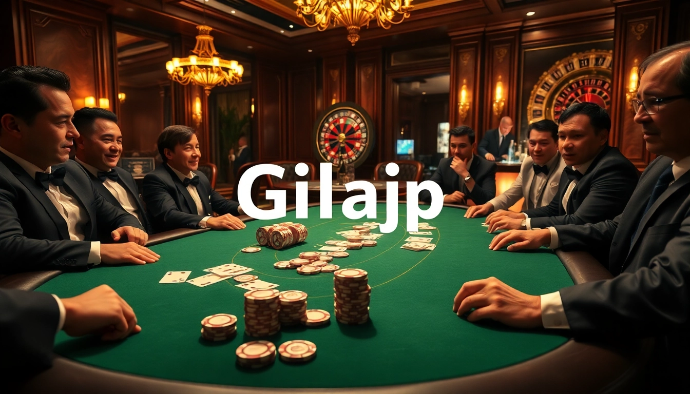 Experience high-stakes excitement at a luxurious casino featuring gilajp poker games and vibrant players.