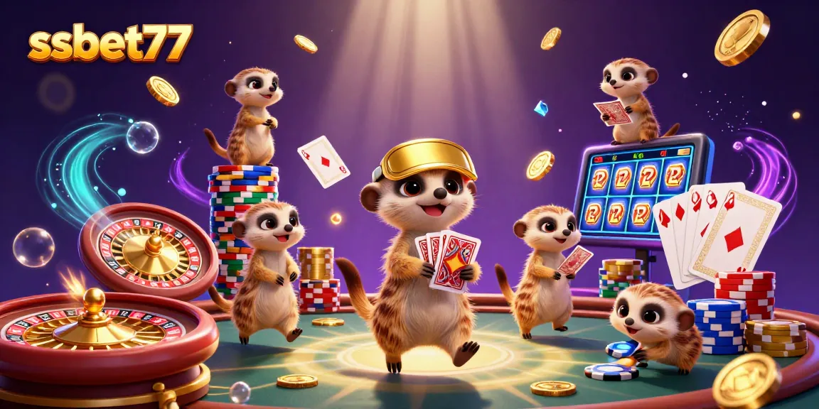 Engage in thrilling games at ssbet77 with a vibrant meerkat casino fantasy illustration.