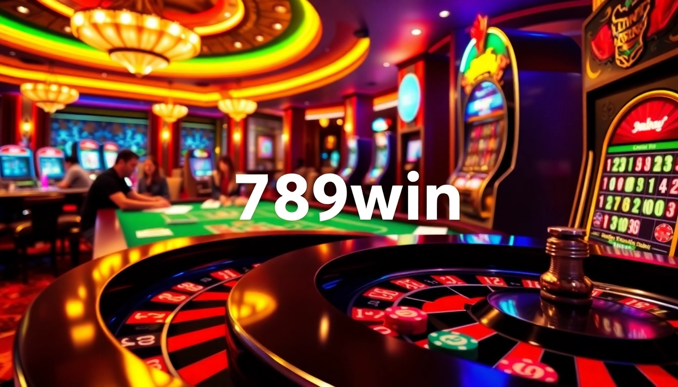 Experience the excitement of 789win with luxurious casino elements like roulette, poker chips, and jackpot slots.