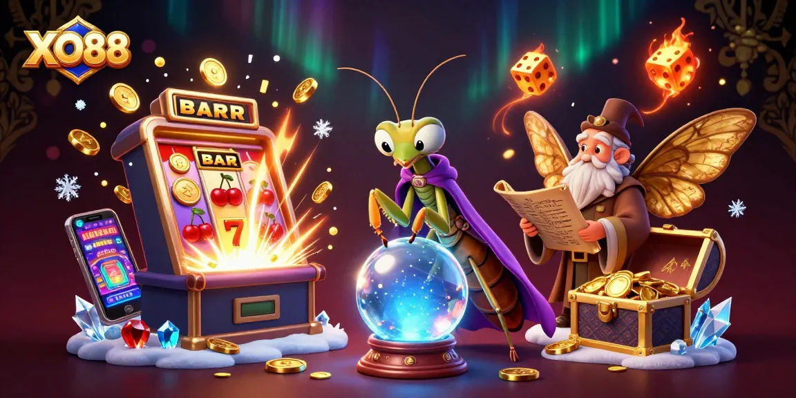 Engage with XO88's vibrant casino world through a magical 3D illustration of fortune tellers and gaming thrills.