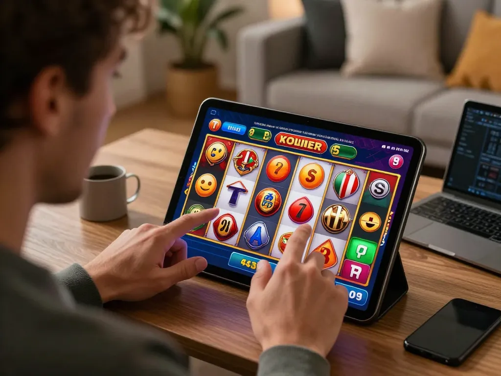 Engaging moment of kerajaanslot gameplay on a mobile app, player excitedly tapping to win.