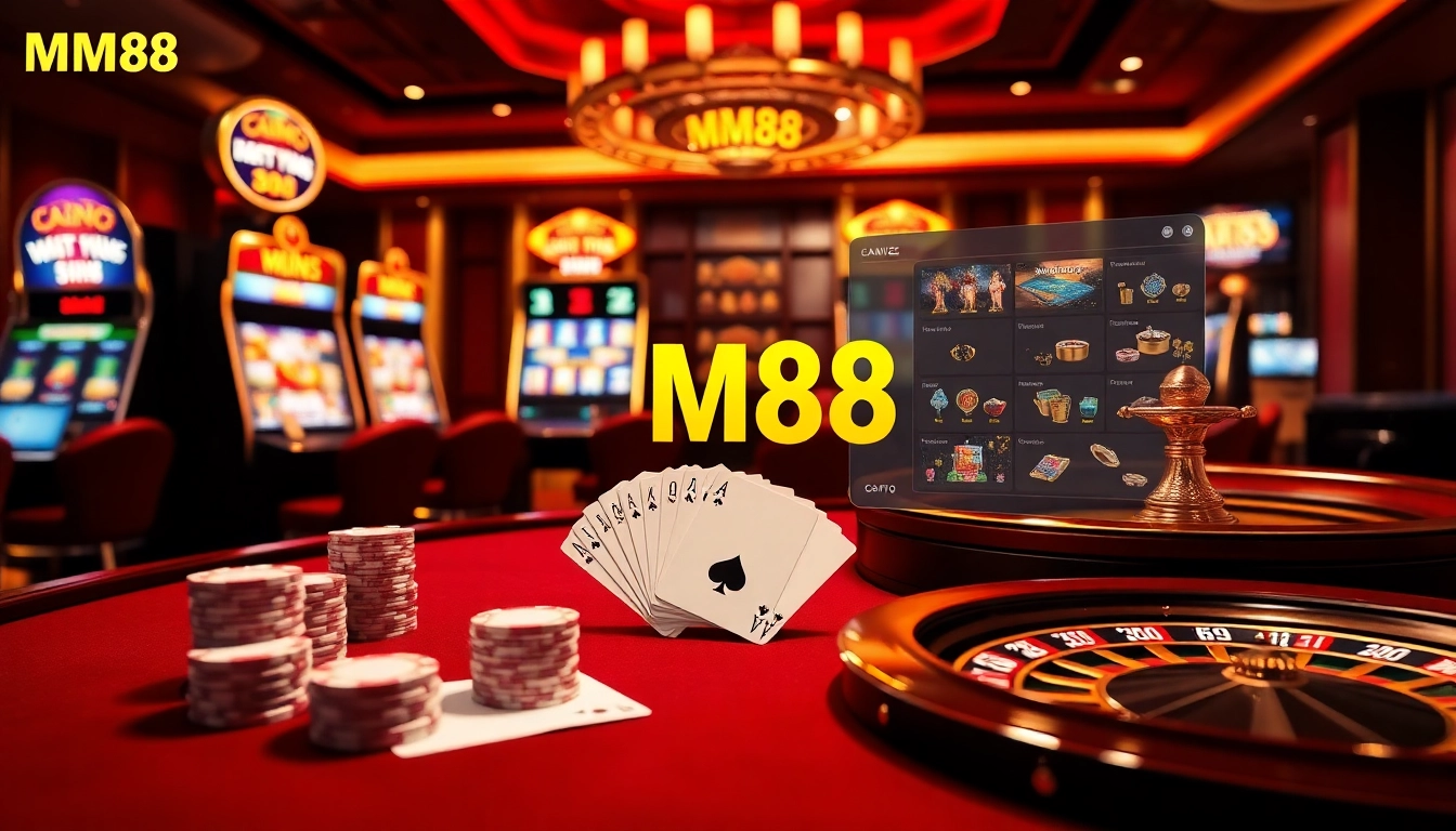 Betting excitement at https://mm88k.media/ with poker chips and roulette, creating a thrilling casino atmosphere.