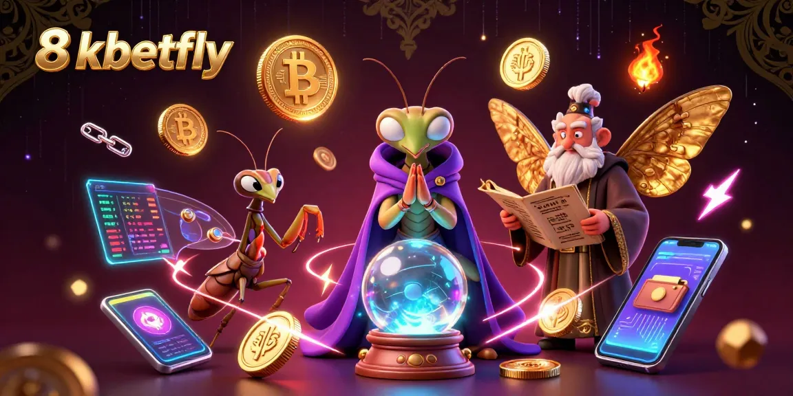 Experience the allure of 8xbetfly's gambling universe with vibrant 3D fortune tellers and crypto elements.