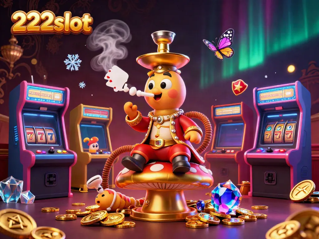 Memainkan slot dengan 222slot, gambar 3D yang menampilkan karakter kartun seru dengan elemen kasino.