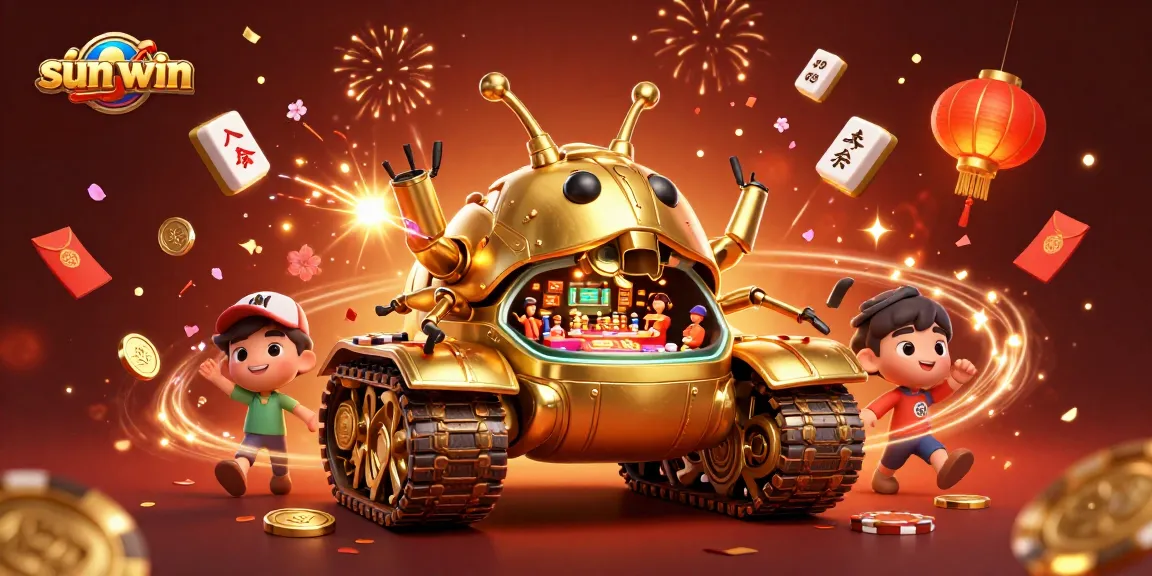 Experience sun-win with a vibrant 3D golden beetle casino tank amidst dynamic gambling elements.