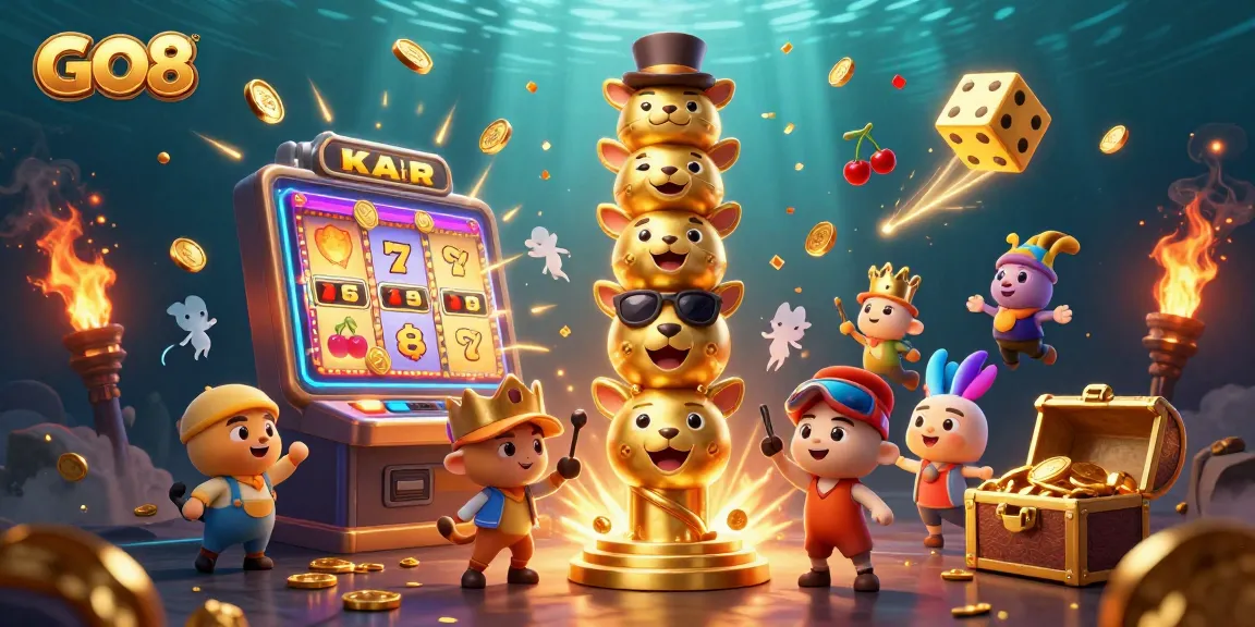 Enhance your gaming with GO8's vibrant casino atmosphere featuring slot machines and golden treasures.