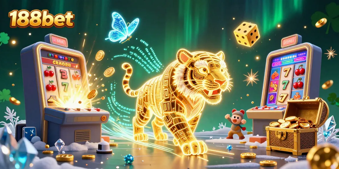 Experience the thrilling 188bet online casino atmosphere with a neon golden tiger and jackpot excitement.