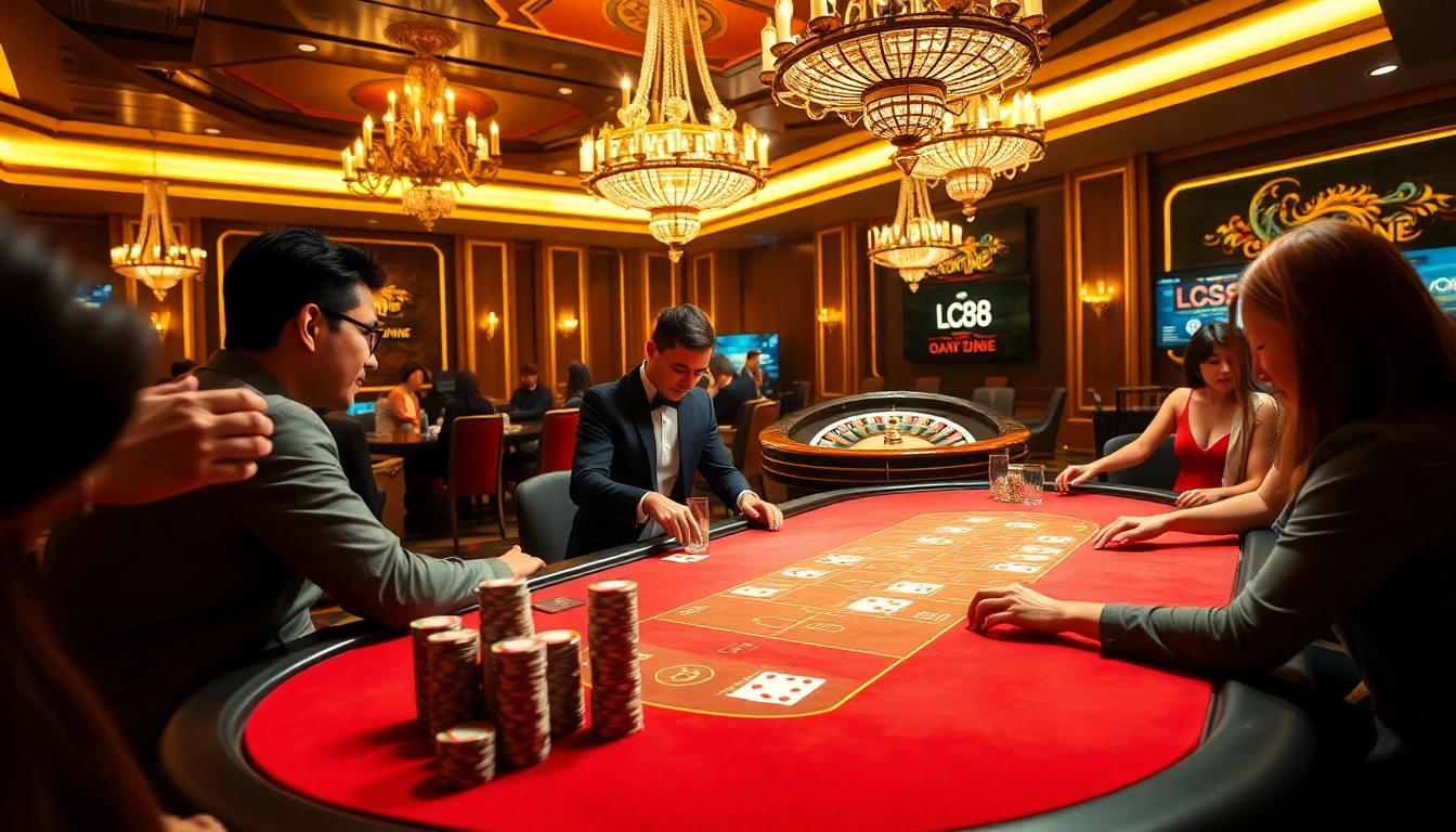 Engaging blackjack tables at casino lc88 with players and professional dealers in action.
