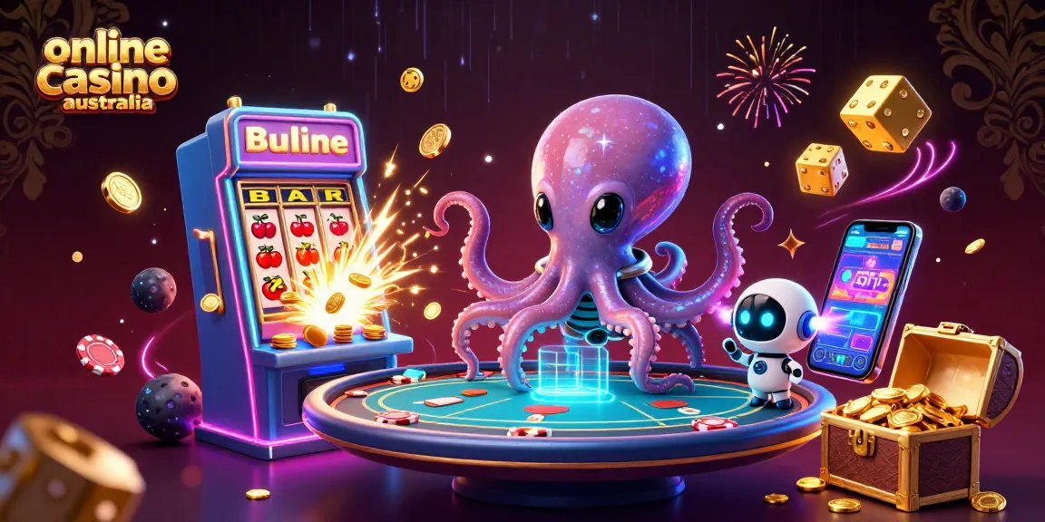 Play thrilling games at online casino Australia with a vibrant scene featuring a space octopus and dynamic gaming elements.