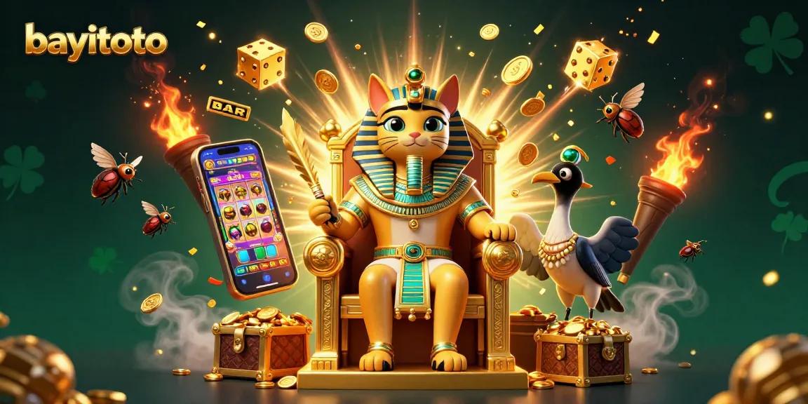 Experience excitement playing slots at bayitoto with a vibrant, dynamic, and richly detailed casino illustration.
