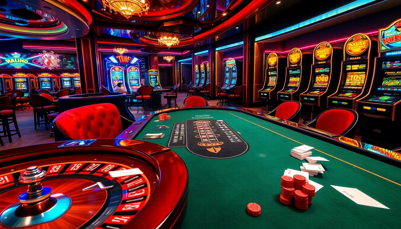 Experience the thrill of winning at mk8th.net with a luxurious casino scene showcasing poker, roulette, and slot machines.