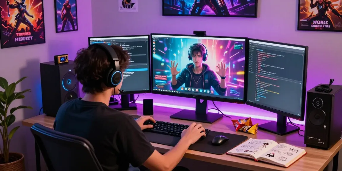 Engaging AI roleplay scene with a person chatting with AI characters and creative setups.