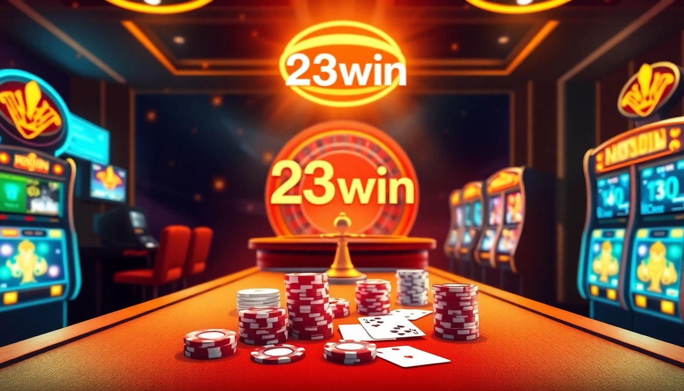 Experience thrilling gaming at 23win with vibrant poker tables and spinning roulette wheels.