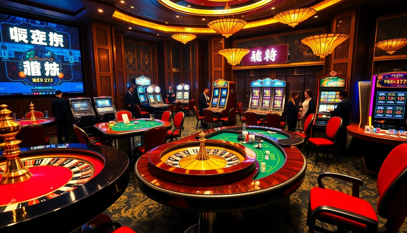 Experience excitement at a casino with "주소모음" links, poker tables, and vibrant slot machines.
