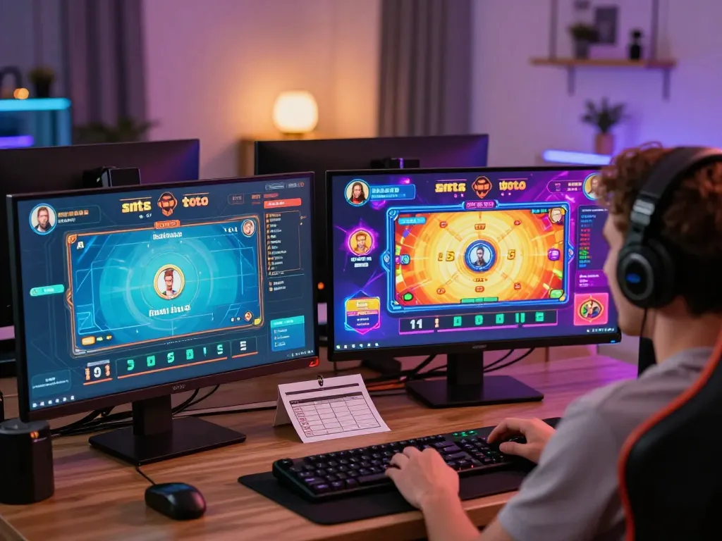 Pengaturan permainan situs toto online dengan dealer langsung, grafik berwarna-warni, dan suasana pemain yang menarik.