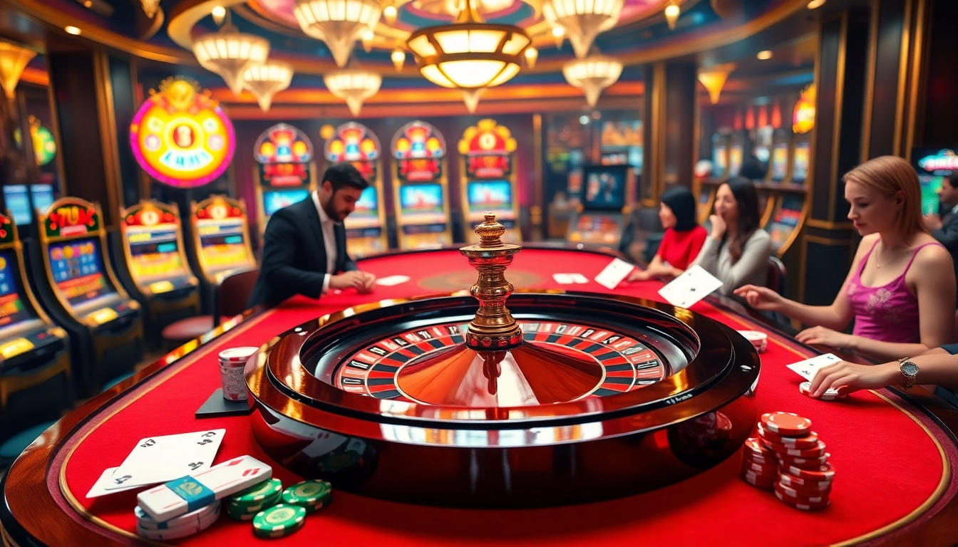 Experience the thrill of 789 win at this luxurious casino scene featuring roulette, chips, and excited players.