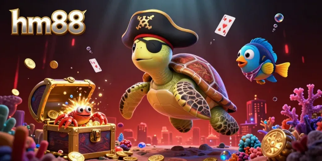 Experience the thrill of hm88 with a vibrant underwater casino scene featuring playful characters and treasure.
