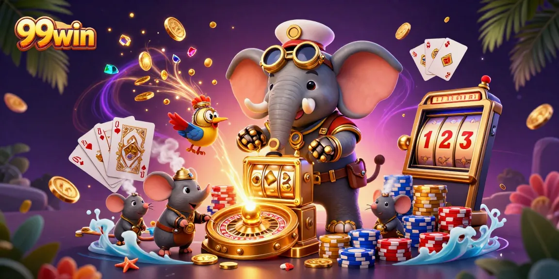 Experience the excitement of 99win with steampunk characters and shimmering casino elements.