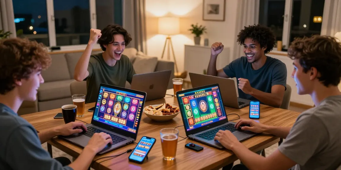 Exciting gaming moment featuring players enjoying link mpo777 slot games in a cozy home setting.