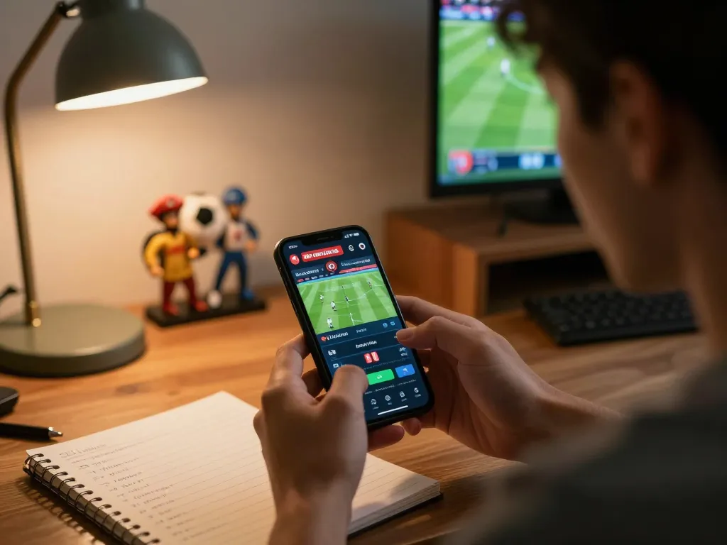 Kèo nhà cái displayed on smartphone as a user engages in online betting during a live sports match.